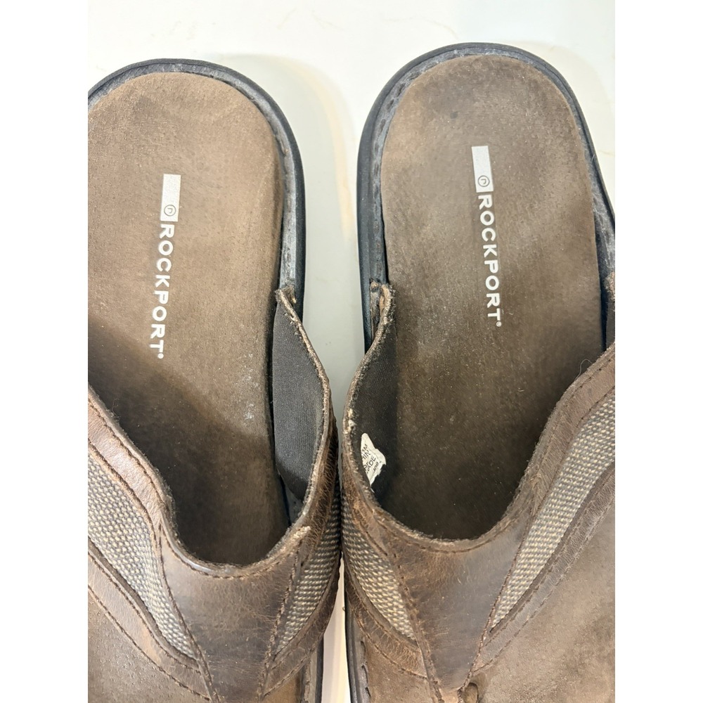 Rockport Hayes Mens Size 11 Brown Leather Thong Flip Flop Sandals - Picture 2 of 4